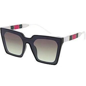 UV 400 ProtectionTrendy Luxury Side Striped Square Sunglasses BRN LEN